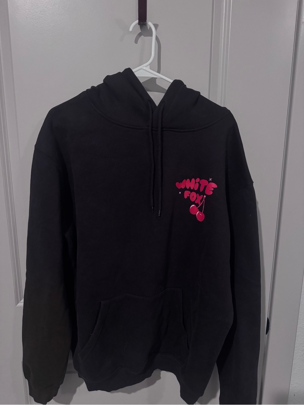 White Fox Boutique Black Hoodie with Pink Cherry Logo